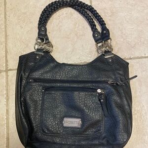 Rosetti Black Handbag Purse Tote with Braided Handles Silver Hardware Like New